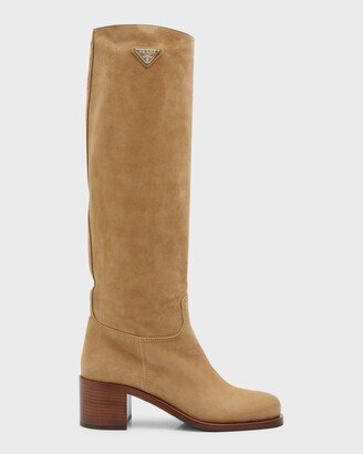 Suede Block-Heel Knee Boots-AB