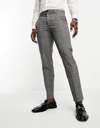 slim fit suit pants in dark gray plaid
