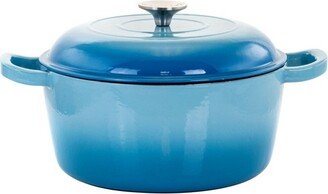 MegaChef 5 Quarts Round Enameled Cast Iron Casserole with Lid in Blue