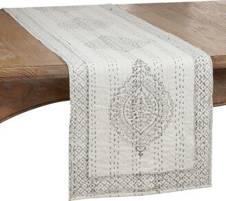 Saro Lifestyle Block Print Taj Kantha Stitch Runner