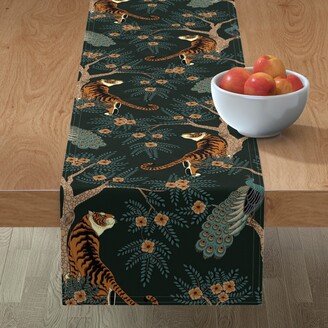 Table Runners: Tiger And Peacock On Black Table Runner, 90X16, Black