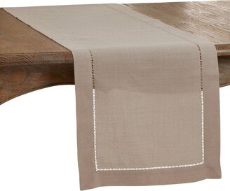 Saro Lifestyle Table Runner With Hemstitch Border Design, Taupe,