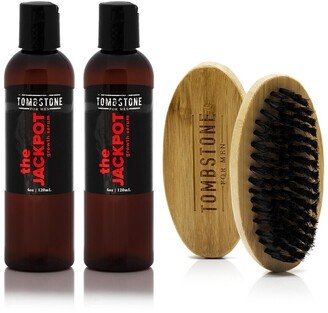 Tombstone For Men The Jackpot Vegan Kgf Hair Growth Serum 2-Pack & The Beard Brush Set