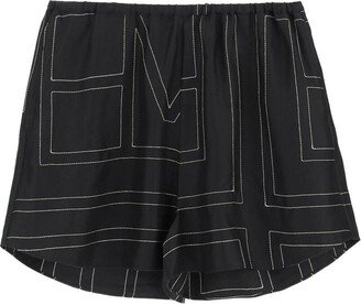 monogram-embroidered pajama shorts