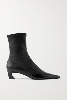 Patent-trimmed Leather Ankle Boots - Black