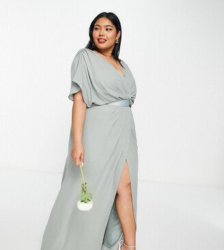 ASOS DESIGN Curve Bridesmaid short sleeve cowl front maxi dress with button back detail