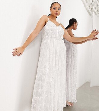 ASOS DESIGN Curve Esme embellished corset cami wedding dress with full skirt in ivory