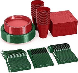 Crown Display 350 Piece Red & Green Christmas Holiday Disposable Plastic party set- Serves 50