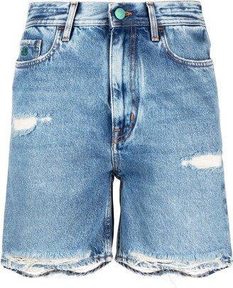 Distressed Straight-Leg Denim Shorts