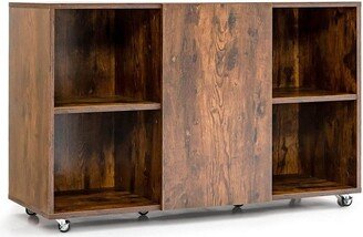 Wood Storage Cabinet with Wheels and 6 Compartments - 44