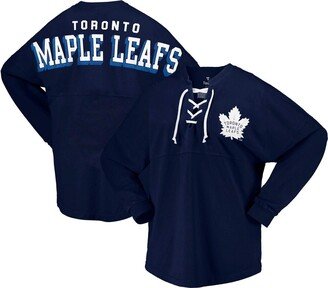 Women's Branded Navy Toronto Maple Leafs Spirit Lace-Up V-Neck Long Sleeve Jersey T-shirt