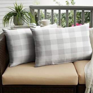 Humble and Haute Humble + Haute Grey Buffalo Plaid Indoor/ Outdoor XL Lumbar Pillow, Set of 2 - 16 in h x 26 in w