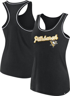 Women's Branded Black Pittsburgh Penguins Wordmark Logo Racerback Scoop Neck Tank Top