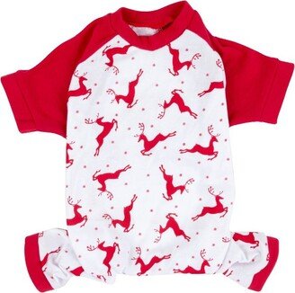 Leveret Dog Cotton Pajamas Reindeer Red and White XS