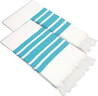 2pc Turkish Cotton Herringbone Pestemal Beach Towel Turquoise/White