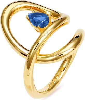 Meulien Flowing Waterdrop Ring - Gold, Blue Stone