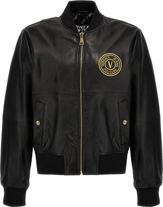 Logo-Embroidered Zipped Leather Jacket