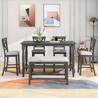 AOOLIVE 6-Piece Counter Height Dining Table Set Table with Shelf 4 Chairs and Bench