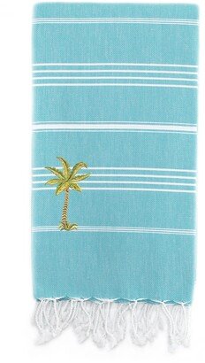 100% Turkish Cotton Lucky - Breezy Palm Tree Pestemal Beach Towel - Turquoise