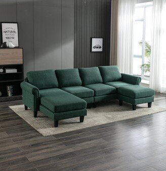 GEROJO Emerald 108.66 Modern Linen Upholstered U-Shape Sectional Sofa with Foam Seat FillAccent Sofa for Living Room