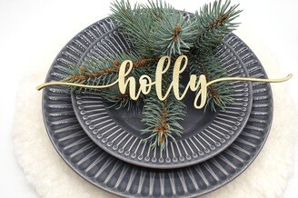 Holly Place Cards, Custom Christmas Cards, Personalized Dinner Setting, Winter Wedding Table Decor, Belive Jolly