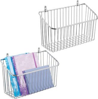 mDesign Small Metal Wire Wall Mount Hanging Storage Basket Bin, 2 Pack, Chrome