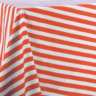 Kate Austin Designs Square Organic Cotton Table Cloth In Red And White Cabana Stripe Block Print