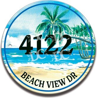 Tropical Beach Ocean Cottage Ceramic House Number Circle Tile, Front Door Sign, Themed Sign