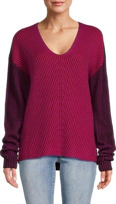 Two Tone Ribbed Wool & Cashmere Sweater