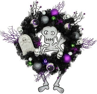 Northlight Purple and Black Spooky Skeleton Pine Halloween Wreath, 24-Inch, Unlit