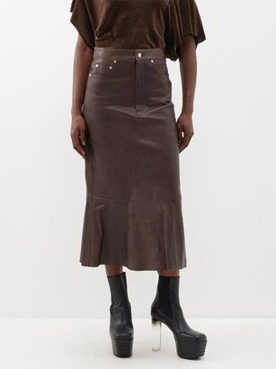 Flared Leather Midi Skirt