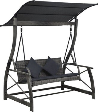 3-seater Garden Swing Bench with Canopy Poly Rattan Gray - 6' 7 x 5' 3 x 7' 10