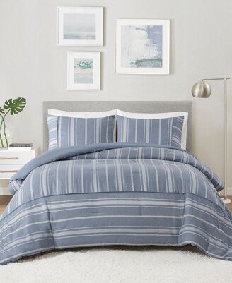 Kent 3 Piece Striped Herringbone Oversized Comforter Set, Full/Queen