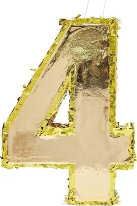 Juvale Small Number 4 Gold Foil Pinata, Fourth Birthday Party Supplies, 15.5 x 11 x 3