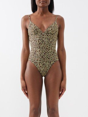 The Plunge Floral-print Recycled-fibre Swimsuit