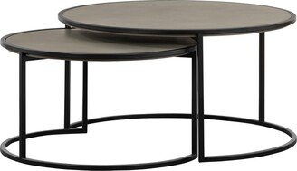 Rina Concrete and Black Metal 2 Piece Nesting Coffee Table Set-AA