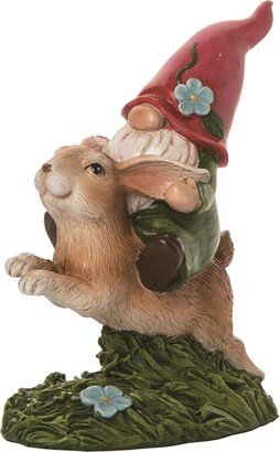 Resin 6 Brown Spring Gnome Bunny Rider Figurine - N/A