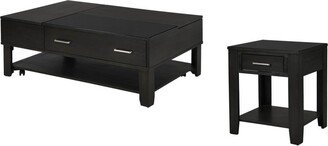 Ivo 2 Piece Lift Top Coffee and End Table Set with Tempered Glass Top, Gray