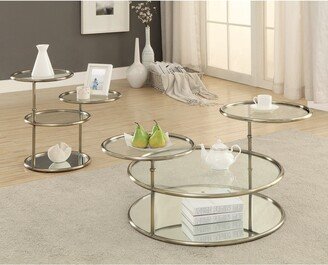 Hora Contemporary Gold 30-inch Glass 2-Piece Swivel Accent Table Set