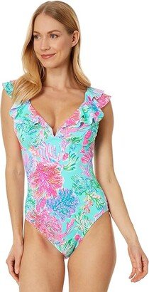 Huey Ruffle One-Piece (Celestial Blue Cay To My Heart) Women's Swimsuits One Piece