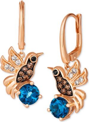 Deep Sea Blue Topaz (1-1/2 ct. t.w.) & Diamond (1/3 ct. t.w.) Hummingbird Leverback Drop Earrings in 14k Rose Gold