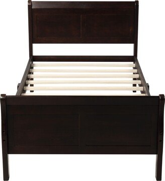 IGEMAN Wood Platform Twin Sleigh Bed with Headboard&Footboard&Wood Slat Support, Espresso