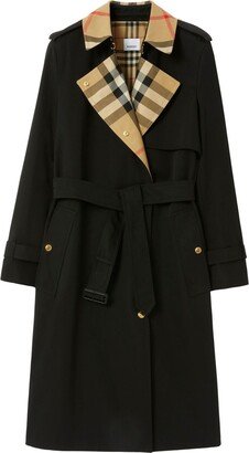 Check Panel cotton trench coat