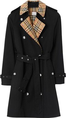 Check-Trim Short Trench Coat