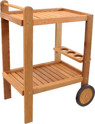 Sunnydaze Decor Sunnydaze Malaysian Hardwood Indoor/Outdoor Rolling 2-Tier Serving Cart