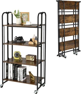 4-Tier Folding Rolling Cart Portable Storage Shelves w/Wheels - See Details