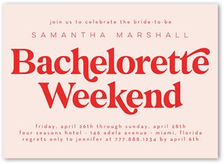 Bachelorette Party Invitations: Bachelorette Weekend Bachelorette Party Invitation, Pink, 5X7, Matte, Signature Smooth Cardstock, Square