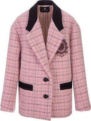 Embroidered Single-Breasted Checked Jacket