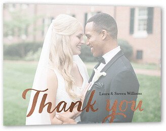 Wedding Thank You Cards: Elegant Grace Thank You Card, Rose Gold Foil, White, 5X7, Luxe Double-Thick Cardstock, Square