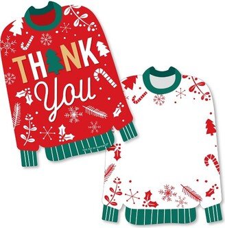 Big Dot of Happiness Christmas Pajamas - Shaped Thank You Cards - Holiday Plaid PJ Party Thank You Note Cards with Envelopes - Set of 12